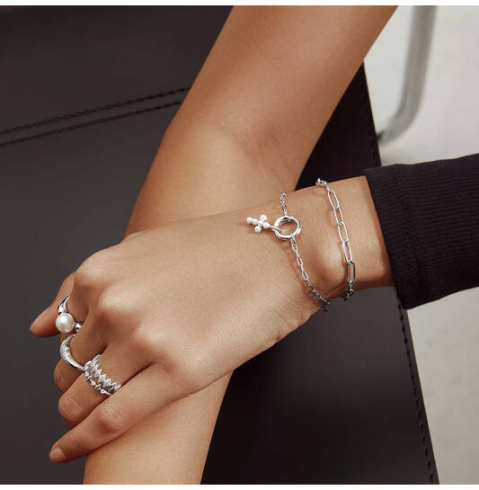  Pop Charms - Zilver / Gerodineerd - Parel